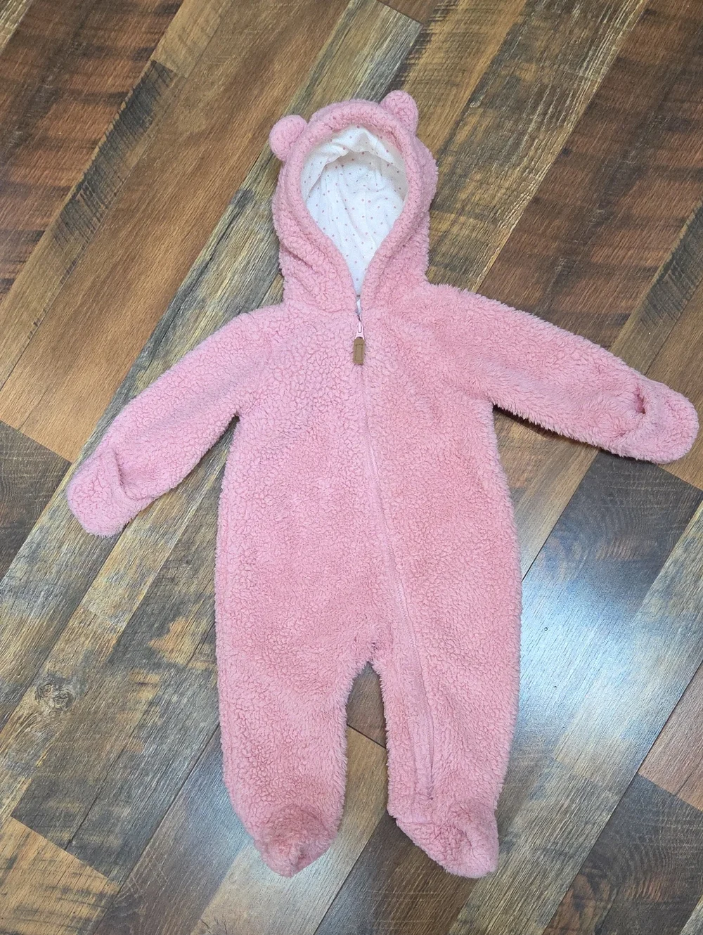 Carter's Pink Sherpa Fleece Hooded Footie One-piece Suit, Size 6 Months